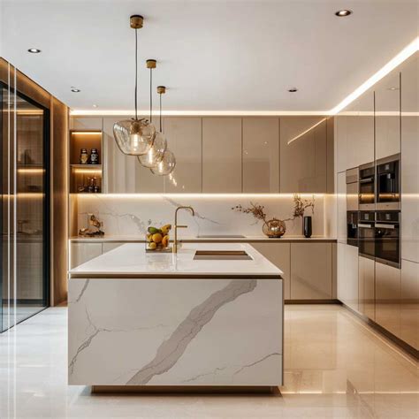 elegant luxury modern kitchen designs  warm beige artfasad