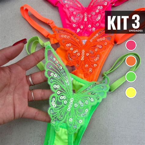 Kit Calcinha Tanga Fio Borboleta Lingerie Sexy Regulagem Langerie Paet Shopee Brasil