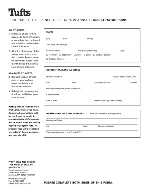 fillable  ase tufts registration form tufts university ase