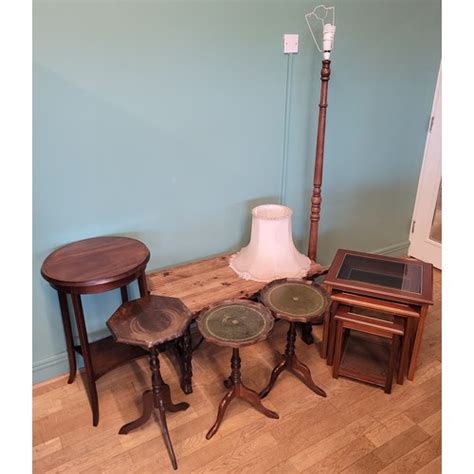 An Edwardian Inlaid Mahogany Two Tier Occasional Table Together With An