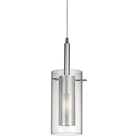 Home Decorators Collection 1 Light Chrome Pendant With Cylinder Inner Mesh Shade And Outer Clear