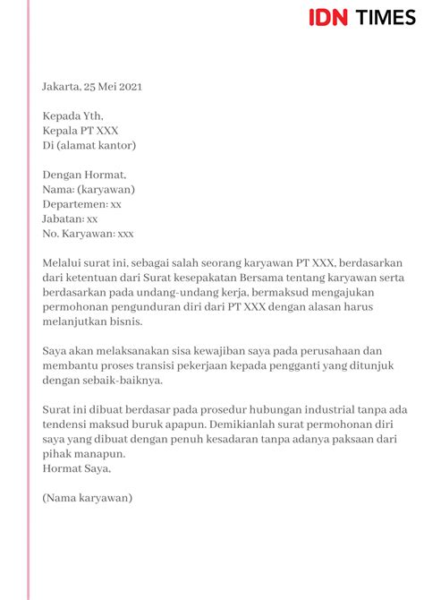 contoh surat resign kerja  baik  profesional