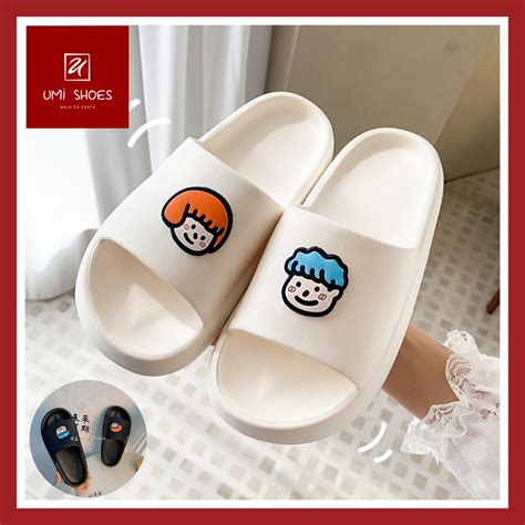 LOẠI ĐẾ SLIDE Dép bánh mì quai ngang đế bằng cao hình mặt boy girl dáng nam nữ cute hot