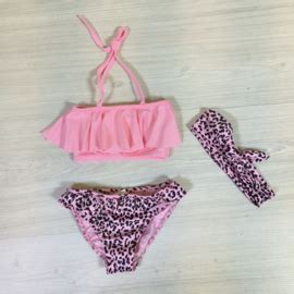 Leopard Bikini Headband Light Pink Meisjes Zwemkleding Hippe Beebjes