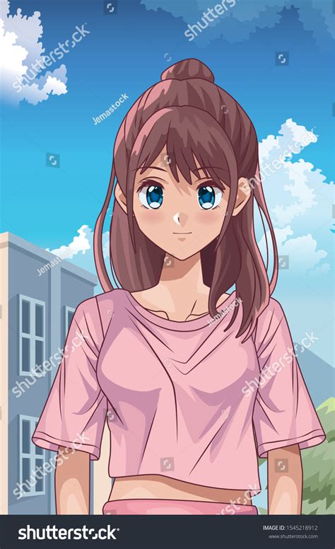 Girl Hentai Style Character Outdoor Scene vector de stock libre de regalías 1545218912