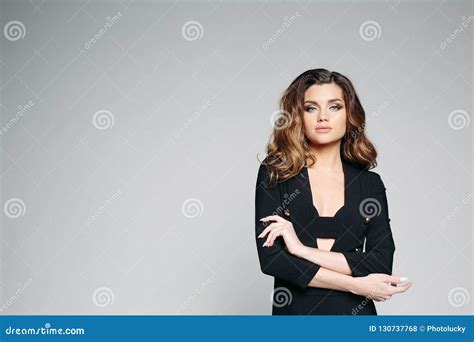 Seductive Brunette Girl With Perfect Makeup And Volumed Hairstyle Stock Photo Image Of People