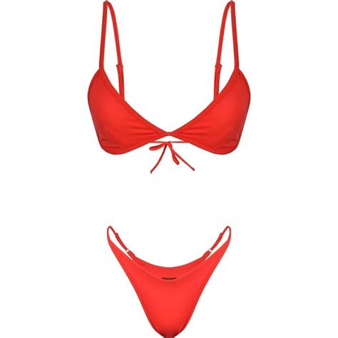 Sumba Red V Shape Bikini Set In Fiery Red Nylon Lycra Cinnamon Swimwear