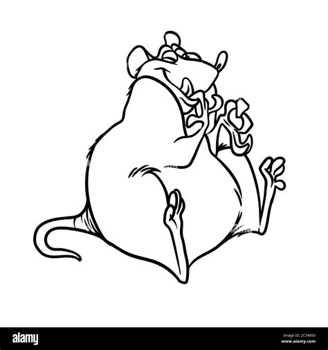 Black and white vector image of a fat cartoon rat eating cheese Stock ...