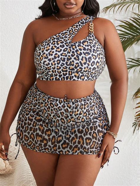 SHEIN Swim Curve Plus Size Leopard Print Swimsuit Set Bikini Outfit Beach Swimwear Bathing Suit