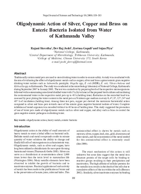 (PDF) Oligodynamic Action of Silver, Copper and Brass on Enteric ...