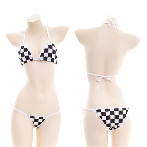 Anime Style Stripe Lingerie Bra Set String Tie Cosplay Bikini Sukumizu Cute Sexy Ebay