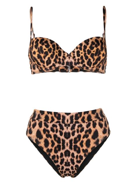 Noire Swimwear Leopard Print Bikini Set Neutrals Farfetch Ao