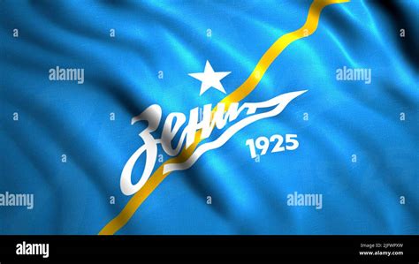 Close-up of waving flag with Zenit St. Petersburg football club logo ...