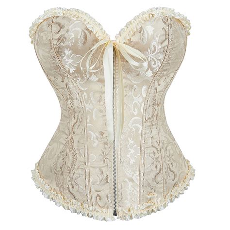 Wayzton Women S Lace Up Boned Overbust Corset Bustier Lingerie Bodyshaper Top Save Big Beige L