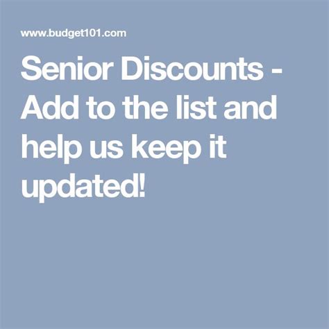 Senior Discounts Add To The List And Help Us Keep It Updated