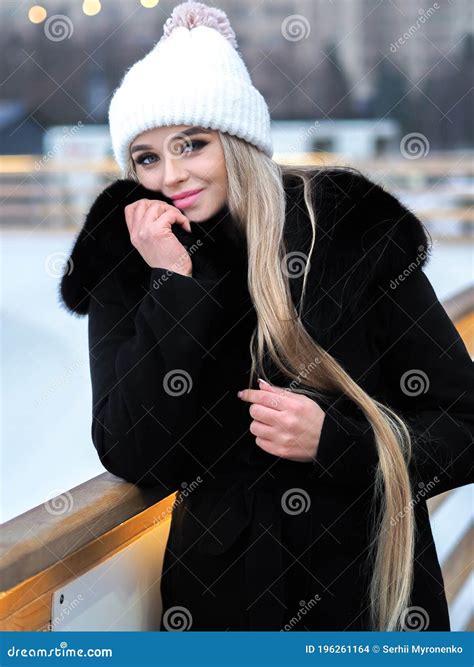 Blonde Girl Posing At The City At Winter Stock Photo Image Of Cute Cheerful 196261164