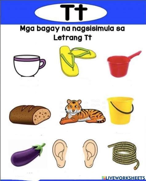 Mga Bagay Na Nangsisimula Sa Letrang T Worksheet School Subjects