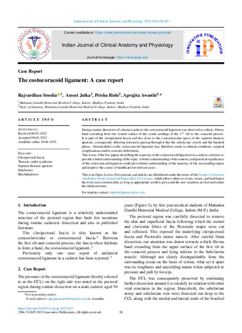 Pdf The Costocoracoid Ligament A Case Report