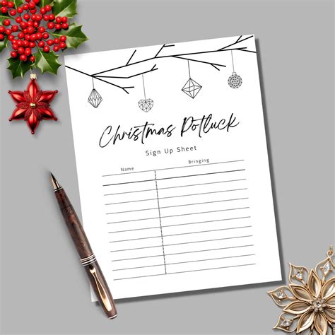 Christmas Potluck List Template Black And White Christmas Pot Luck