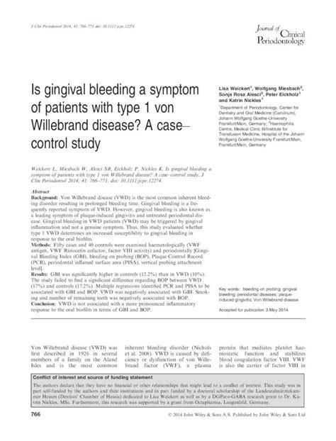 Pdf Is Gingival Bleeding A Symptom Of Patients With Type Von