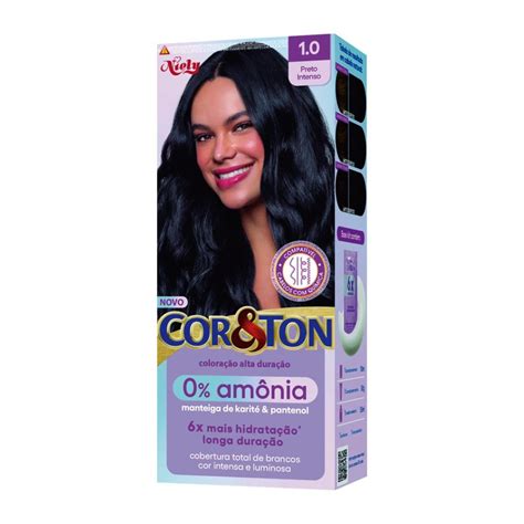 Cor E Tom Sem Amonia - TINTURA COR E TON SEM AMÔNIA 1.00 PRETO - lavagnoli