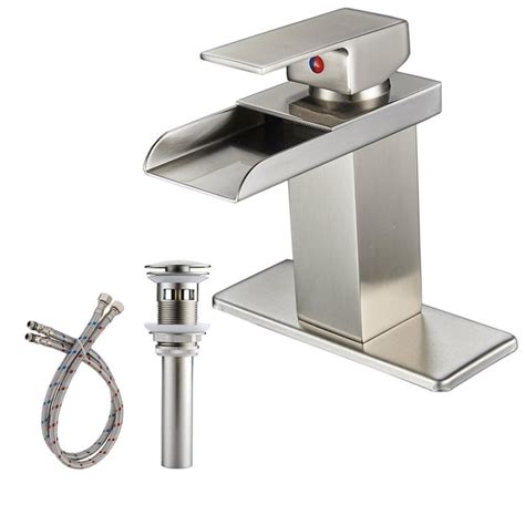 Kinwell Brushed Nickel 4 In Centerset 1 Handle Waterfall Bathroom Sink