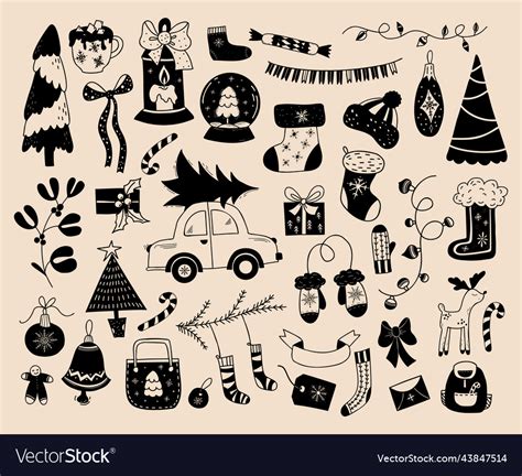 Christmas Doodles Collection New Years Decor Vector Image