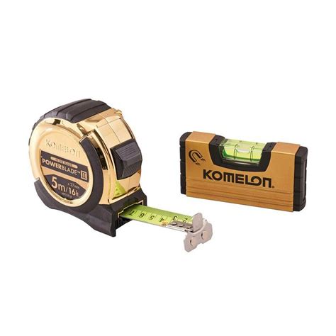 Komelon 5m 16ft Powerblade Ii Tape Measure Inc Gold Mini Level