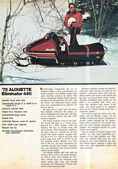 Classic Snowmobiles Of The Past 1972 Alouette 440 Eliminator Snowmobile