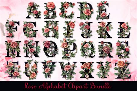 Rose Alphabet Clipart Bundle, Rose Letter For T-shirt and Sublimation ...