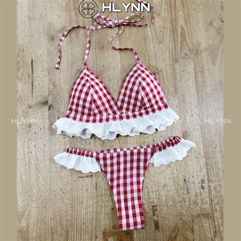 Sét đồ lót kiêm bikini đi biển nữ kẻ caro viền ren m212 BigBuy360 bigbuy360 vn