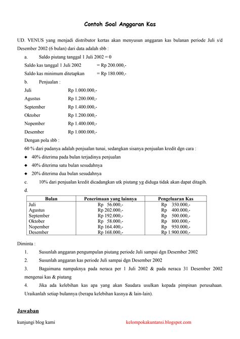 SOLUTION Contoh Soal Anggaran Kas Studypool