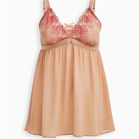 Torrid Intimates Sleepwear Torrid X Nightie Babydoll Nude Pink Mesh Embroidered Strappy