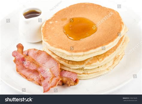 Pancakes Bacon Maple Syrup On White Stock Photo 319615649 Shutterstock
