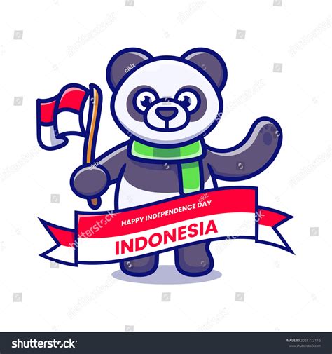 Cute Panda Celebration Indonesia Independence Day Stock Vector Royalty