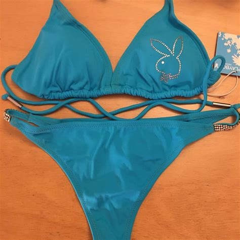 New Playboy Pc Swimsuit Thong Bikini With Faux Depop