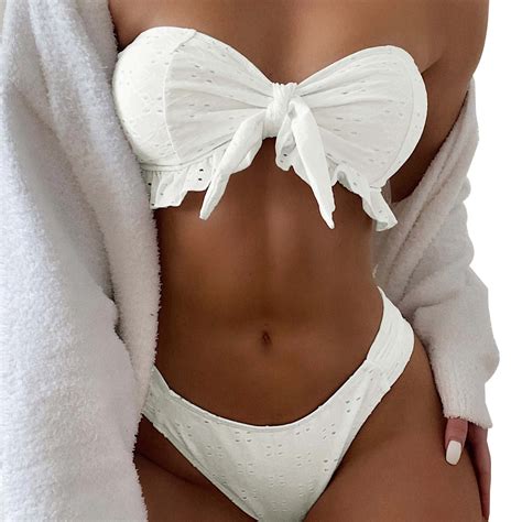 Women S Top Mesh Bikini Solid Color Split Swimsuit Sexy Boho Strapless Open Bra Thongs Sets