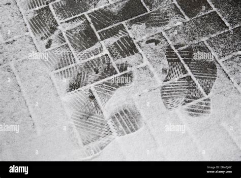 Shoe Marks On The Asphalt During A Snowfall Stock Photo Alamy