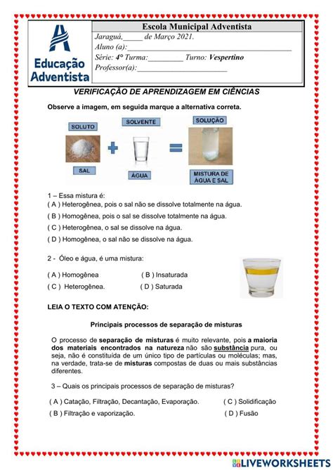 Exercícios Sobre Misturas Homogêneas E Heterogêneas 6 Ano Pdf