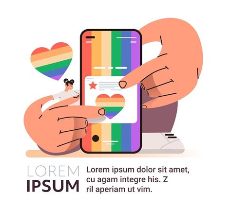 Frau Benutzt Smartphone Mit Lgbt Regenbogenfahne Auf Dem Bildschirm Gay Lesbian Love Parade
