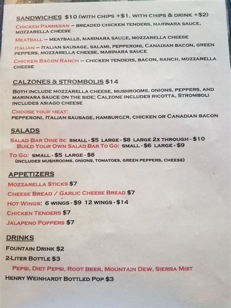 Menu At Elkhorn Pizzeria Buena Vista