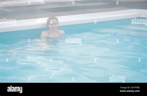 Geothermal Spa Woman Relaxing In Hot Spring Pool Stock Video Footage Alamy