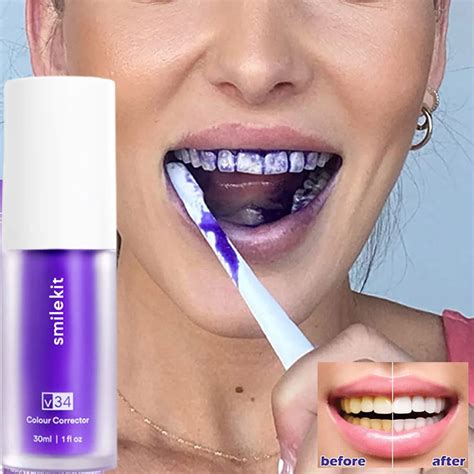 V34 Tooth Cleansing Mousse Purple Bottled Press Toothpaste Refreshes