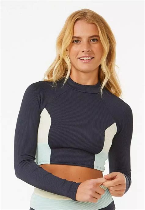 Jual Rip Curl Rip Curl Block Party Spliced Crop Long Sleeve Bikini Top Navy Original 2024