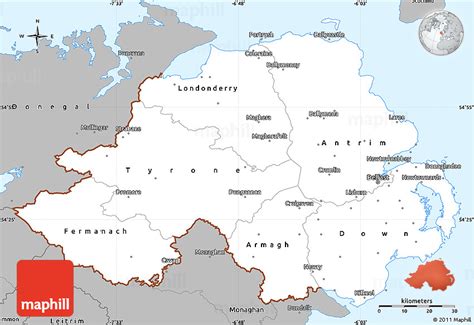 Gray Simple Map Of Northern Ireland