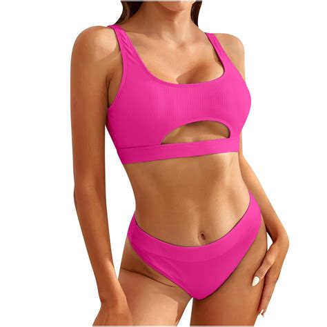 Lilgiuy Summer Women S Split Solid Color Charming Skinny Backless Bikini Swimsuit Swimming Pool