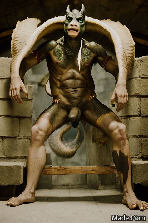 Porn Image Of Big Balls Demon Tail Green Face Mask Catacombs Wood Muscular Created By AI