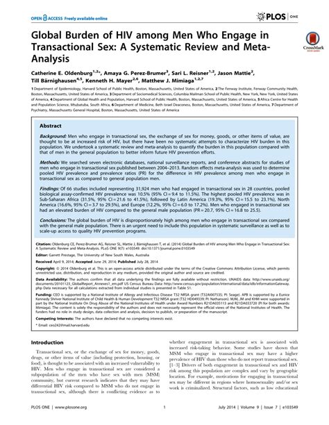 PDF Global Burden Of HIV Among Men Who Engage In Transactional Sex A Systematic Review And
