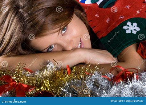 Christmas Season Brunette Female Model Stock Photo Image Of Festive Happy