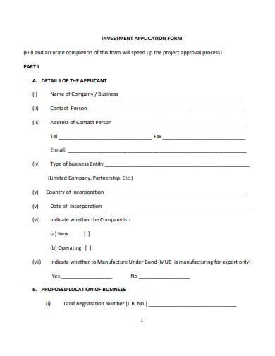 investment form templates   word